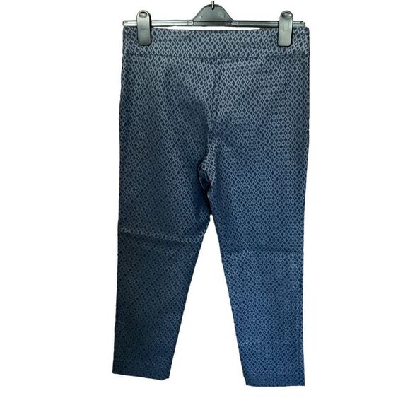 Krazy Larry Pants Straight Leg Pull On Diamond Print Blue Grey Stretch Women 14 - Picture 2 of 12